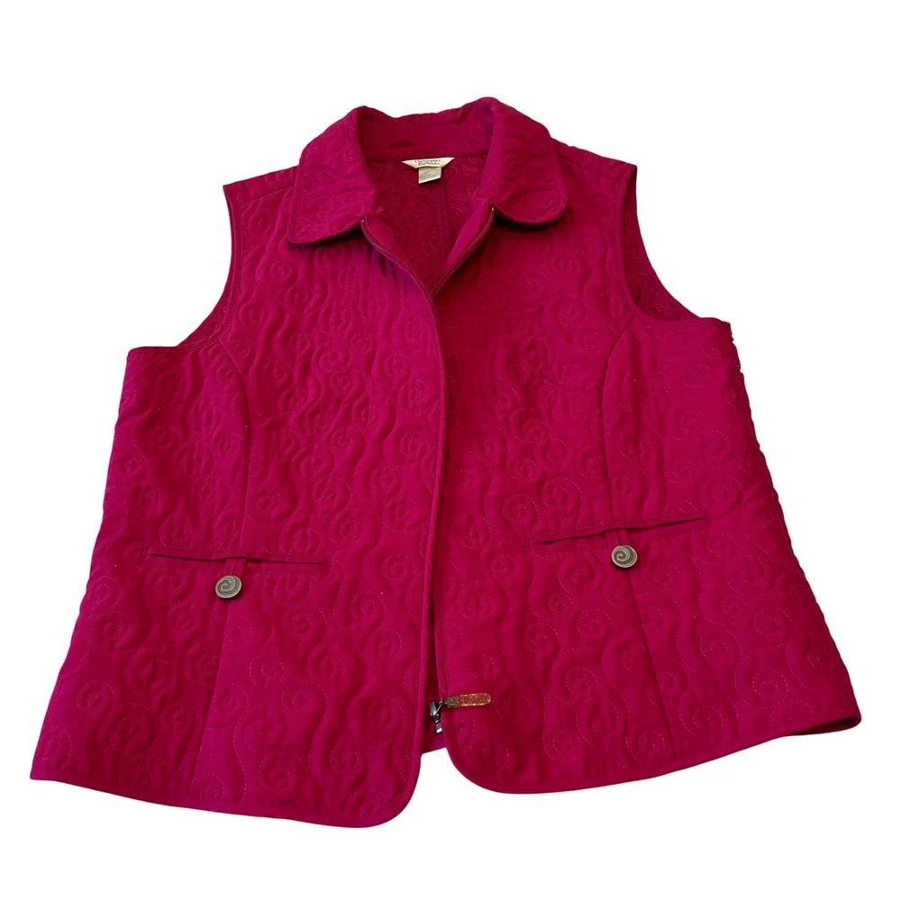 Christopher & Banks Quilted Vest‎ Magenta Snap Front Collared Pocket Women's M